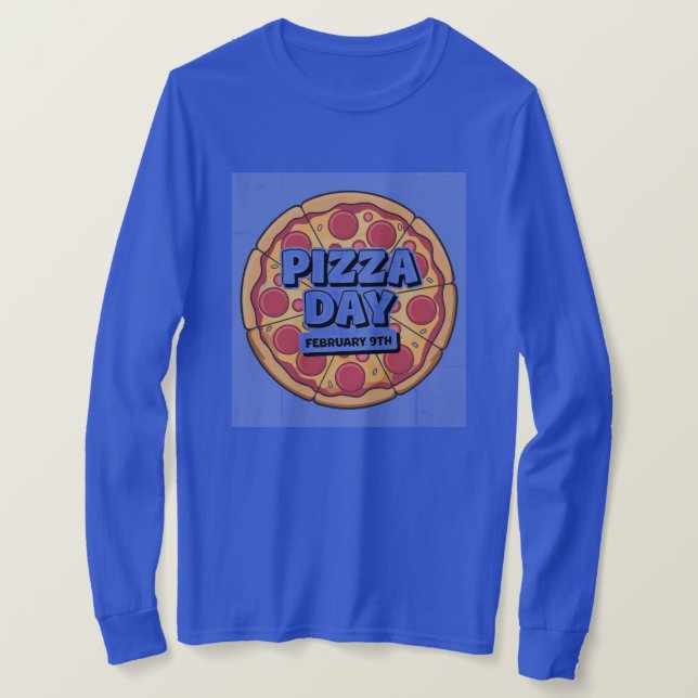 Camiseta Pizza Dia de 9 de fevereiro Azul (Frente do Design)