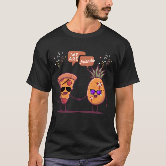 Camiseta Pizza e abacaxi são amigos design vinta engraçada (Frente)