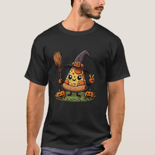 Camiseta Pizza Engraçada Bruxa Pumpkin Halloween Mens Women