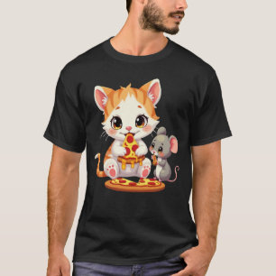 Camiseta pizza engraçada comendo pizza de gato comendo rato
