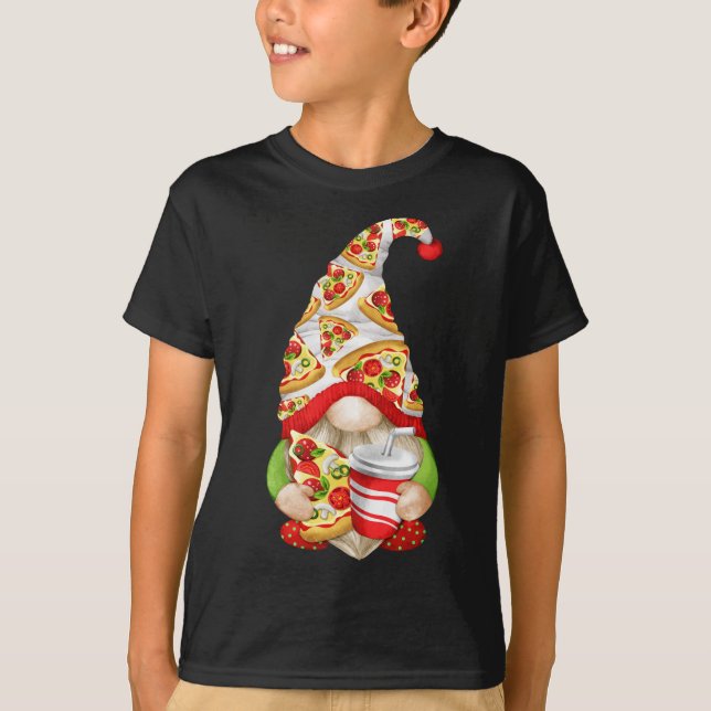 Camiseta Pizza Engraçada Gnomo Para Mulheres Com Pizza Cona (Frente)