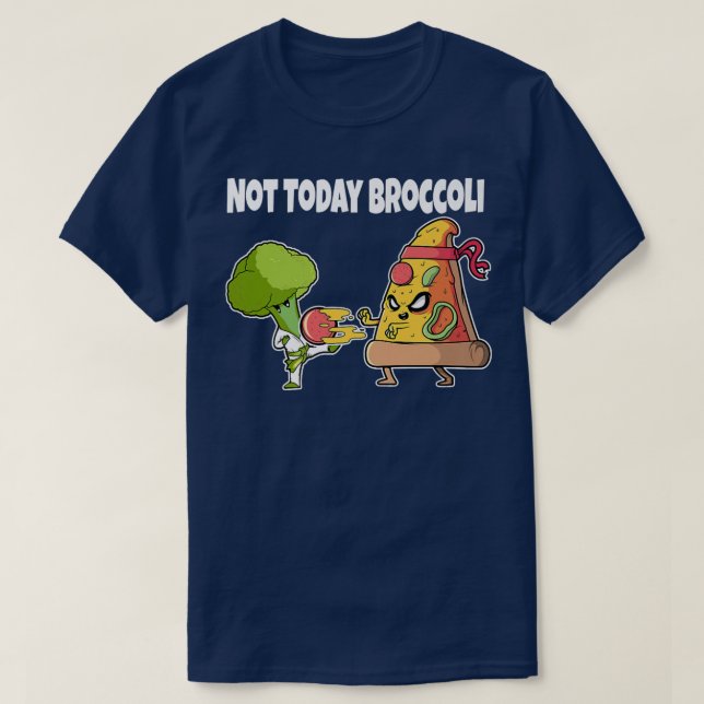 Camiseta Pizza Engraçada Kawaii Karate Lutando Broccoli Eng (Frente do Design)