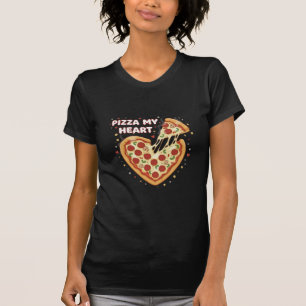 Camiseta Pizza Engraçada Meu Coração Pun Comida Romântica