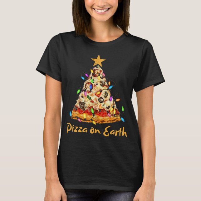 Camiseta Pizza Engraçada na Terra Fatia Árvore de Natal com (Frente)