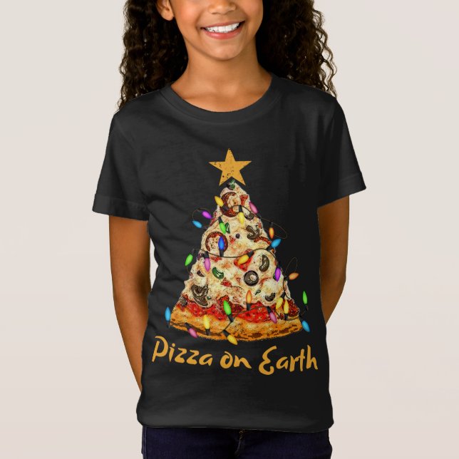 Camiseta Pizza Engraçada na Terra Fatia Árvore de Natal com (Frente)