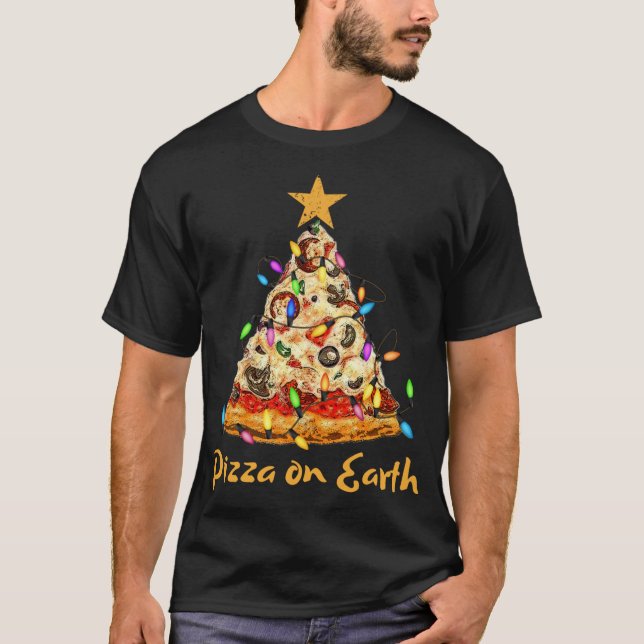 Camiseta Pizza Engraçada na Terra Fatia Árvore de Natal com (Frente)