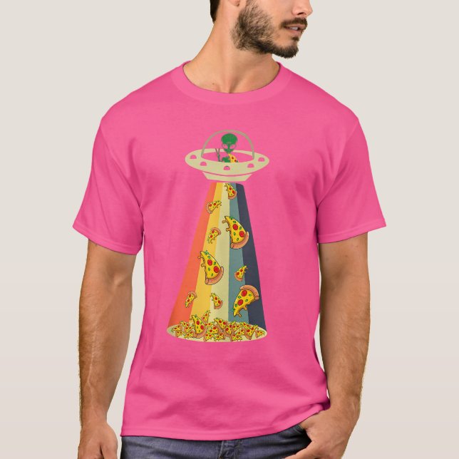 Camiseta Pizza Engraçada Ufo Alienígena Comendo Pizza A Ufo (Frente)