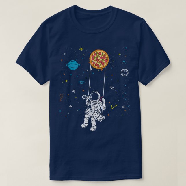 Camiseta Pizza Espacial, Sistema Solar de Comida Rápida Enc (Frente do Design)