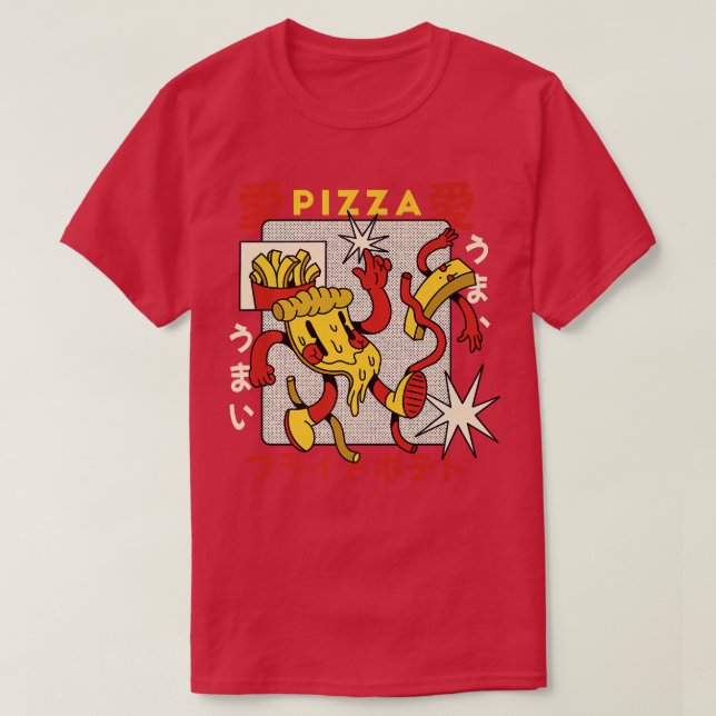 Camiseta Pizza Fries Franceses Retro Cartografia Gourmet Fa (Frente do Design)