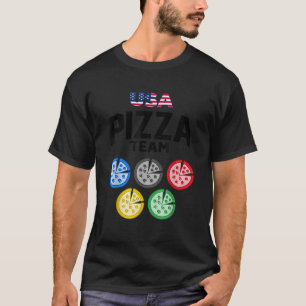 Camiseta Pizza Funny USA Comendo Equipe 5 Anéis Cores Sinal