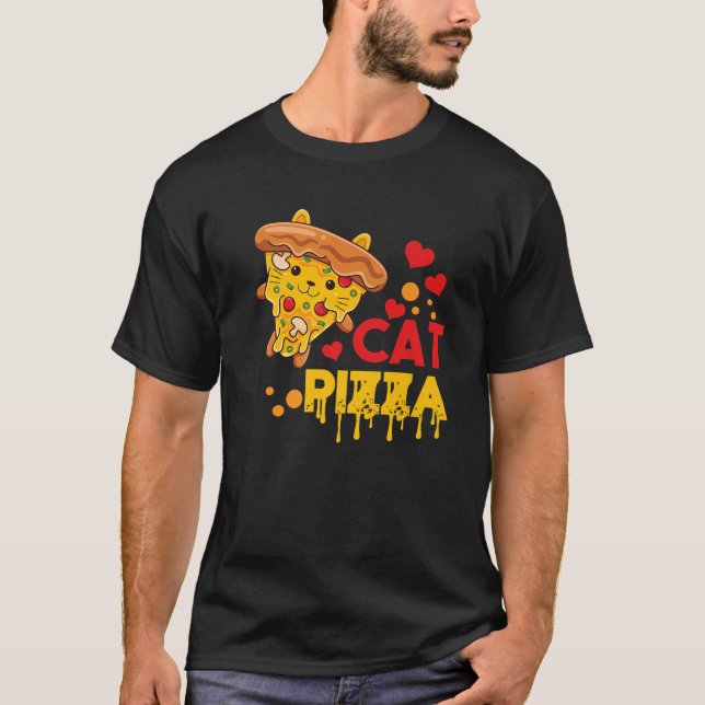 Camiseta Pizza Gato Rápido Comida Pie Pie Comida Pintada Pó (Frente)