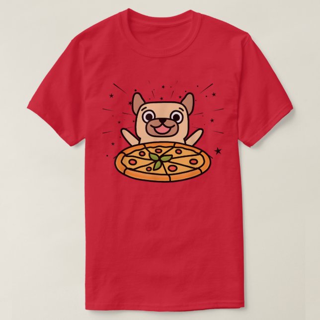 Camiseta Pizza Gráfica Cute Pug Pizza Lover Comendo Comida  (Frente do Design)