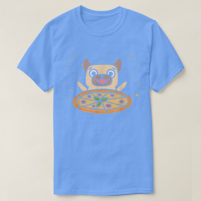 Camiseta Pizza Gráfica Cute Pug Pizza Lover Comendo Comida  (Frente do Design)