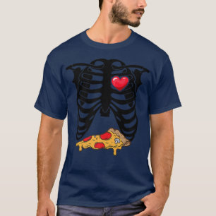 Camiseta Pizza Gráfica Skeleton Comendo Comida Italiana P