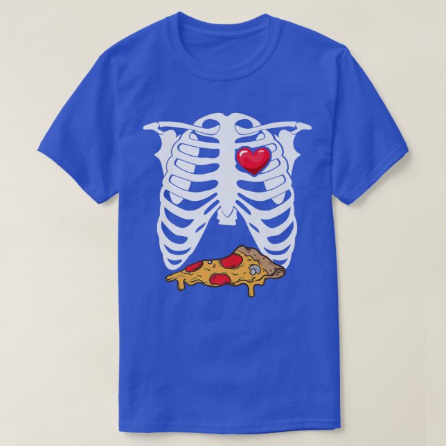 Camiseta Pizza Gráfica Skeleton Comendo Comida Italiana P (Frente do Design)
