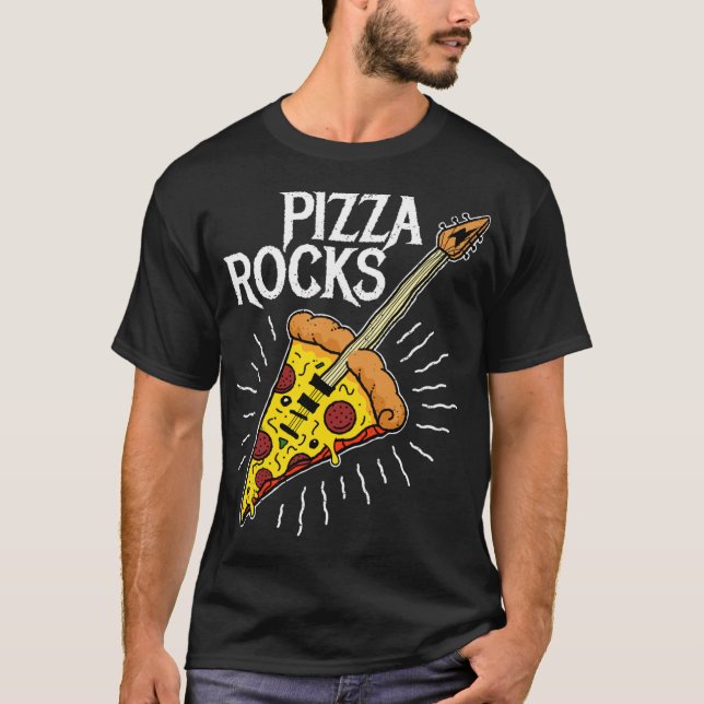 Camiseta Pizza Guitar - Rochas Engraçadas Pizza (Frente)