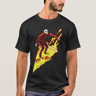 Camiseta Pizza Inferno Esqueleto Surfando Comida Rápida And