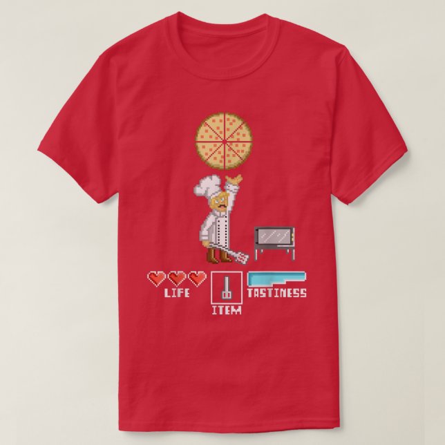 Camiseta Pizza Maker Chef Piel Art Funny 8 bits Retro Game  (Frente do Design)