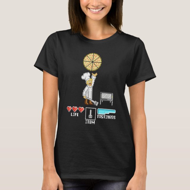 Camiseta Pizza Maker Chef Pixel 8 Bits Consola de Jogo Retr (Frente)