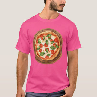 Camiseta Pizza Margherita Redonda Inteira Servida Em Uma Tá