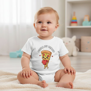 Camiseta Pizza Meu Coração Bebê e Criança Comida Fofa