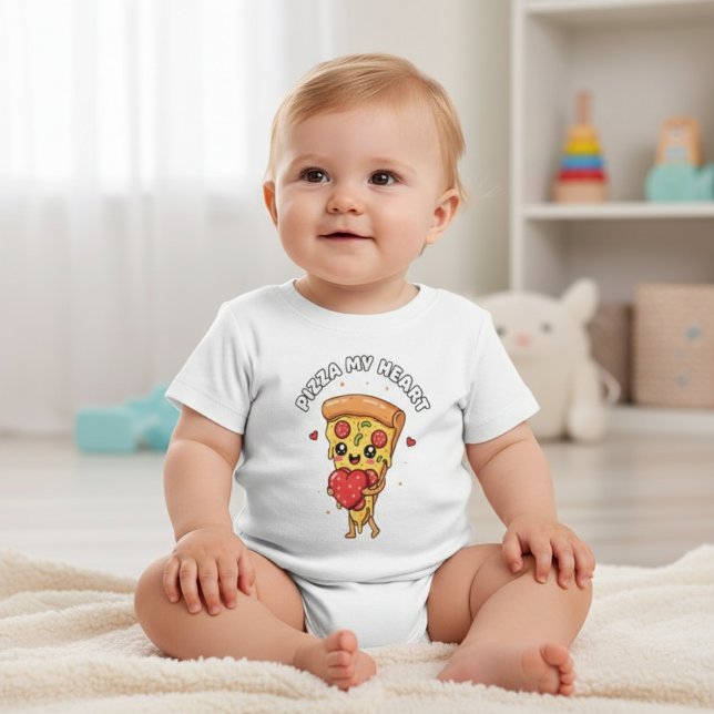 Camiseta Pizza Meu Coração Bebê e Criança Comida Fofa (Criador carregado)