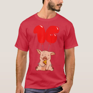 Camiseta Pizza Pig - 16.º Aniversário - Kids Balloon Party 