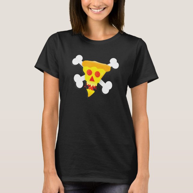 Camiseta Pizza, Queijo, Caveira, Pepperoni, Comida, Ossos,  (Frente)