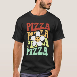 Camiseta pizza retro girassol sorriso face vintage colorido