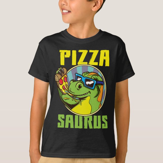 Camiseta Pizza Saurus T-Rex Dinossaur Comendo Pizza Pizzasa (Frente)