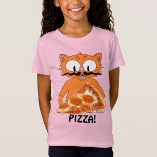 Camiseta PIZZA! Senhor Gato Cartoon Cat com Fatia de Pizza