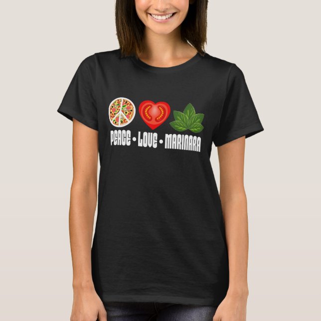Camiseta Pizza - Sinal de Paz Tomato Heart e Folhas de Basi (Frente)