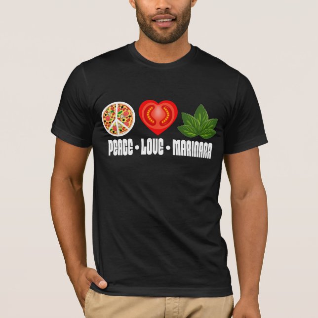 Camiseta Pizza - Sinal de Paz Tomato Heart e Folhas de Basi (Frente)