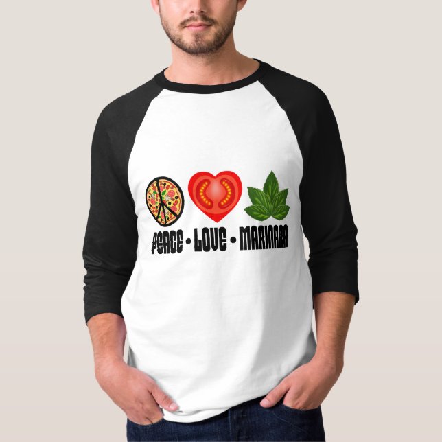 Camiseta Pizza - Sinal de Paz Tomato Heart e Folhas de Basi (Frente)
