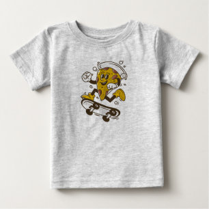 Camiseta Pizza Skateboard Personagem de Pizza de Cartoon