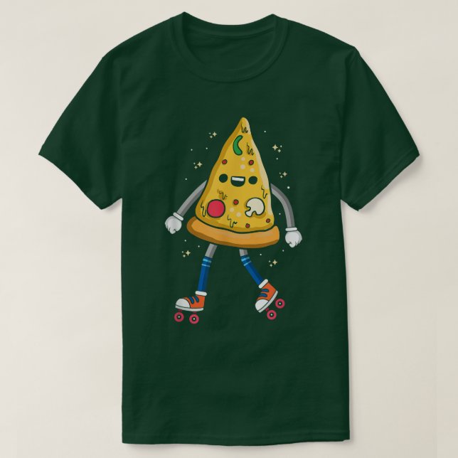 Camiseta Pizza Slice em Rollerskates, Roller Skating Retro (Frente do Design)