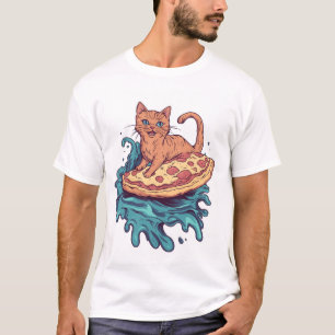 Camiseta Pizza Surf Cat � Aventura Extrema de Gato Comilão