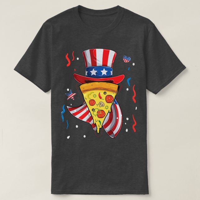 Camiseta Pizza Us Flag Hat 4 De Julho Meninas Comida (Frente do Design)