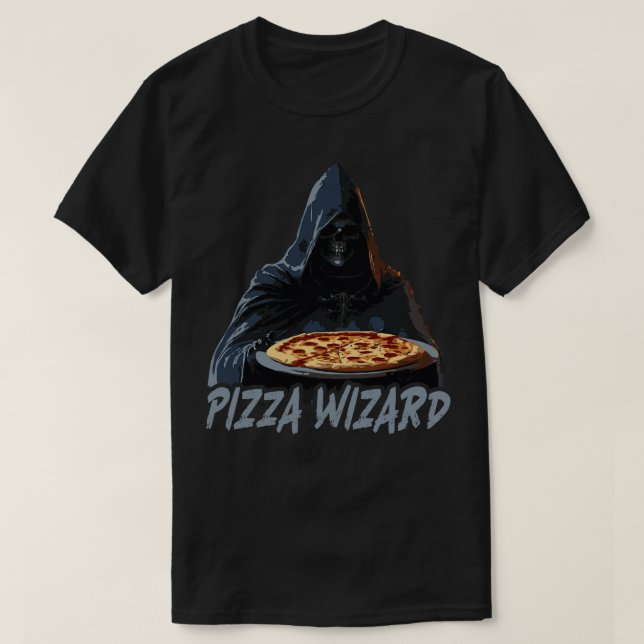 Camiseta Pizza Wizard Grim Reaper Pizza Lover (Frente do Design)