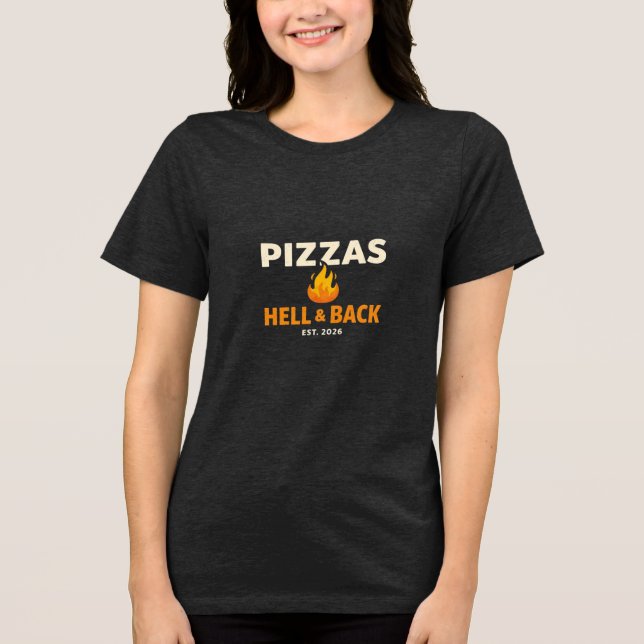 Camiseta Pizzas Over Hell & Back – L Pizza Engraça (Frente)