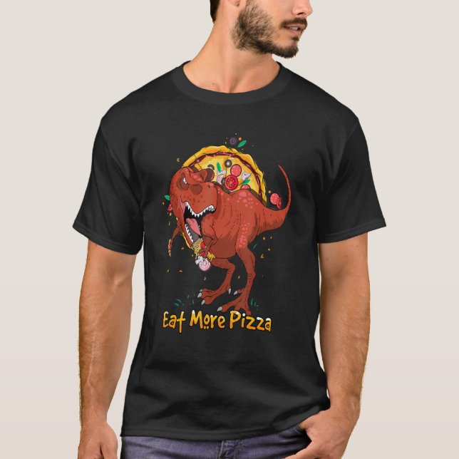 Camiseta Pizzasaurus Dinossauro Pizza Comendo Rex (Frente)