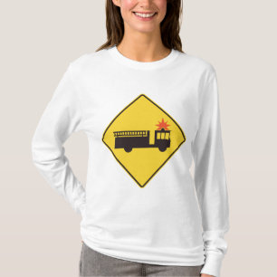 Camiseta Placa de Alerta de Caminhão de Bombeiros Amarelo