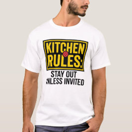 Camiseta Placa de aviso de regras engraçadas da cozinha de