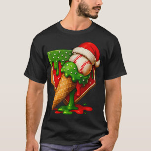 Camiseta Placa de Beisebol Natal Sorvete Gotejamento Menino