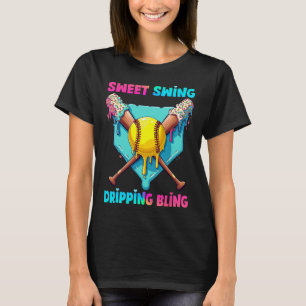 Camiseta Placa de Casa de Softbol Drip Para Meninas Meninos