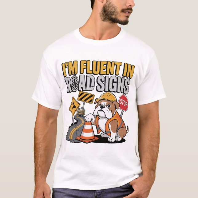 Camiseta Placa de Estrada com Piada de Trabalhador de Const (Frente)