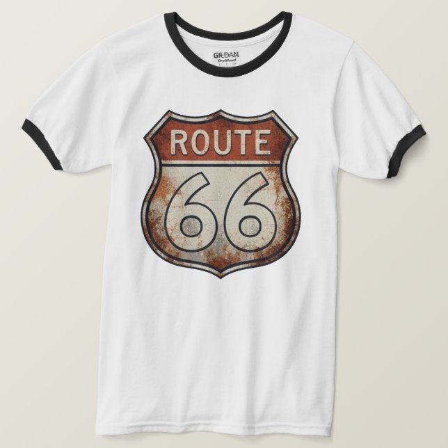 Camiseta Placa de Estrada Enferrujada da Rota 66 (Frente do Design)