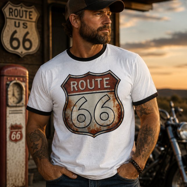 Camiseta Placa de Estrada Enferrujada da Rota 66 (Criador carregado)