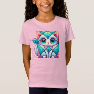 Camiseta Placa de Ilustração Quadrada de Gato, Gato com Olh