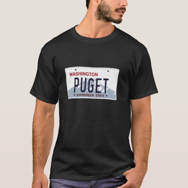 Camiseta Placa de Licença da Cidade Natal Puget Sound Estad (Frente)